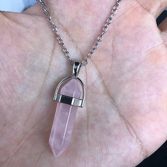 Rose Quartz Crystal Pendant Necklace - Picture 3 of 4